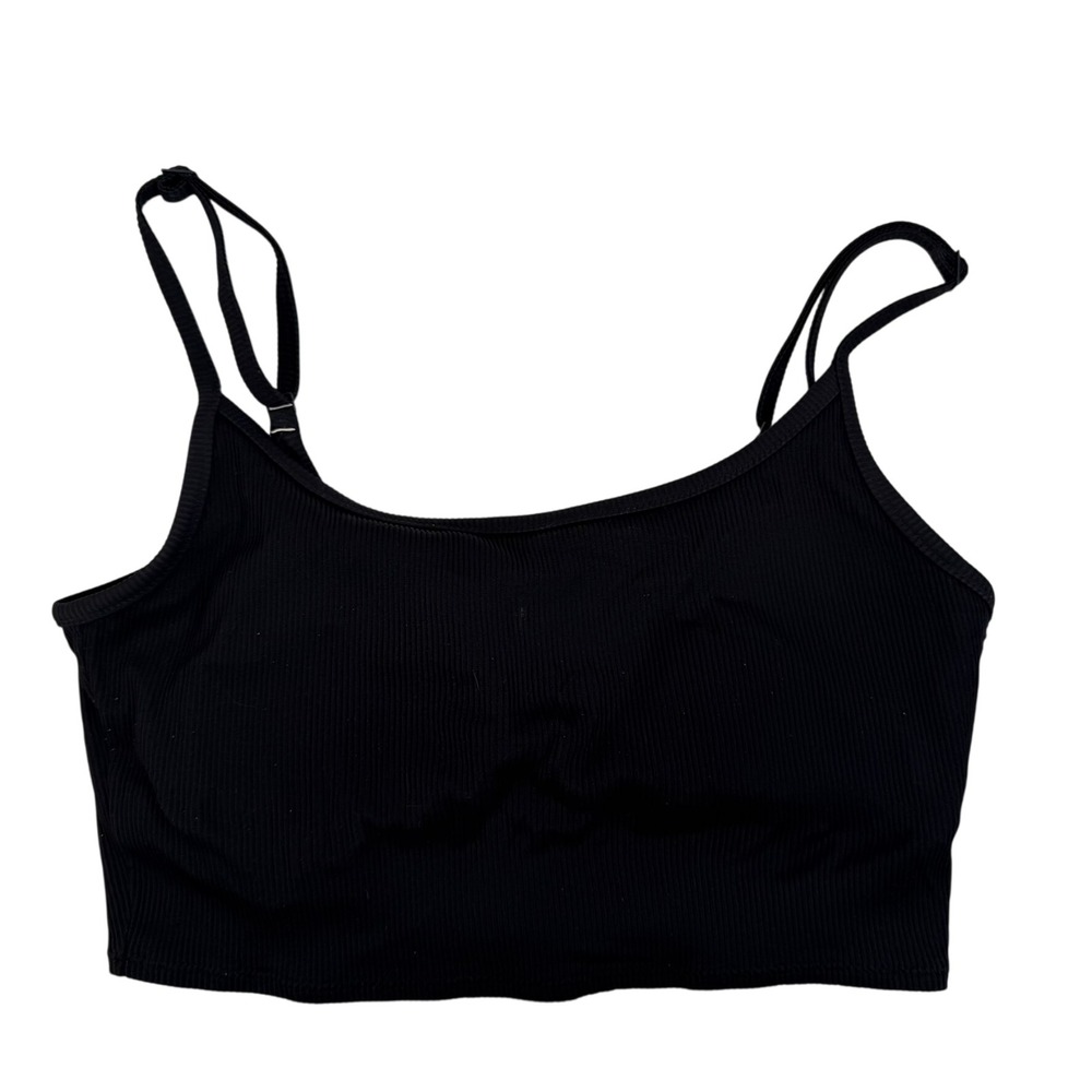 Aerie Sz L Real Good Scoop Neck Ribbed Bralette Black Padded Pullover Seamless - Picture 2 of 12